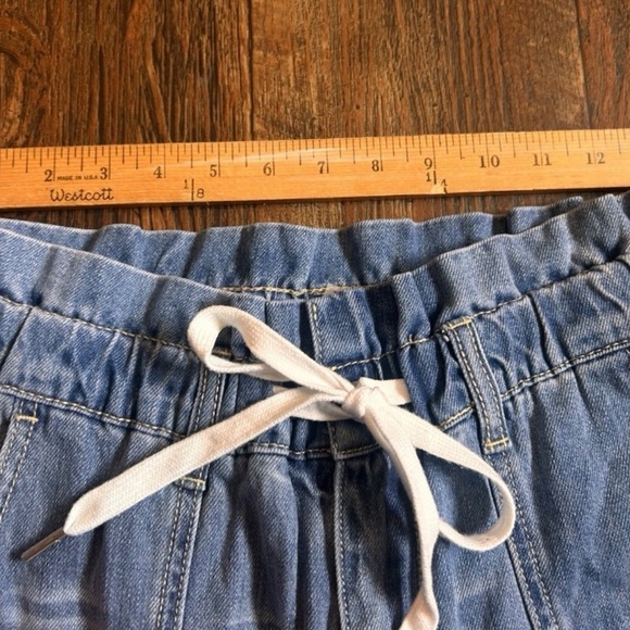 Risen NEW 3/26 High Waisted Draw String Distressed Paper Bag Blue Jeans - Picture 5 of 9